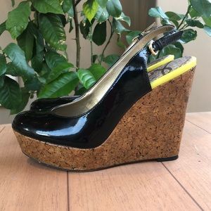 Sam Edelman Patent Black Slingback Wedge 7.5